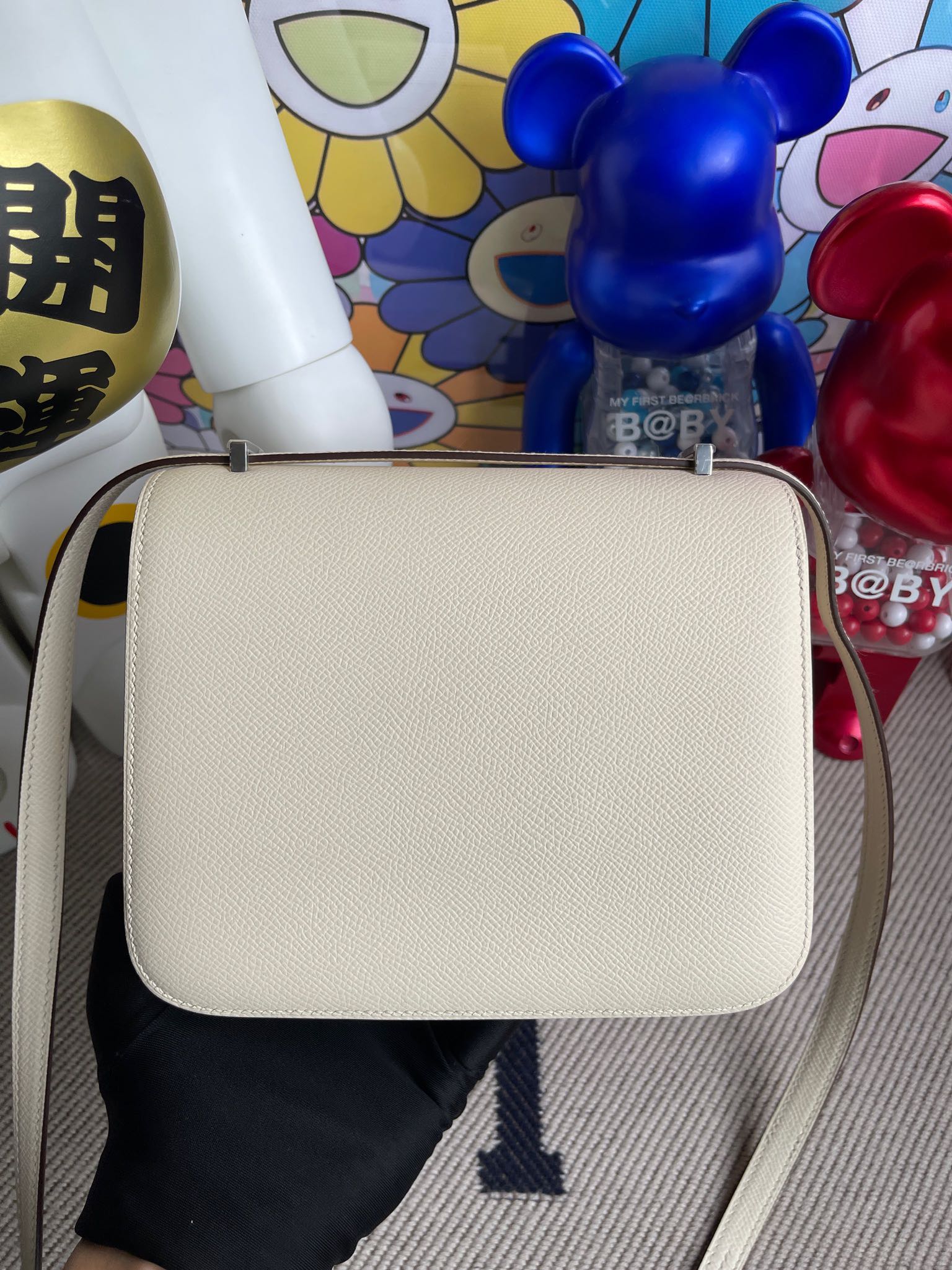 에르메스 콘스탄스18 나타 화이트 악어 리자드 가죽 버클 앱송